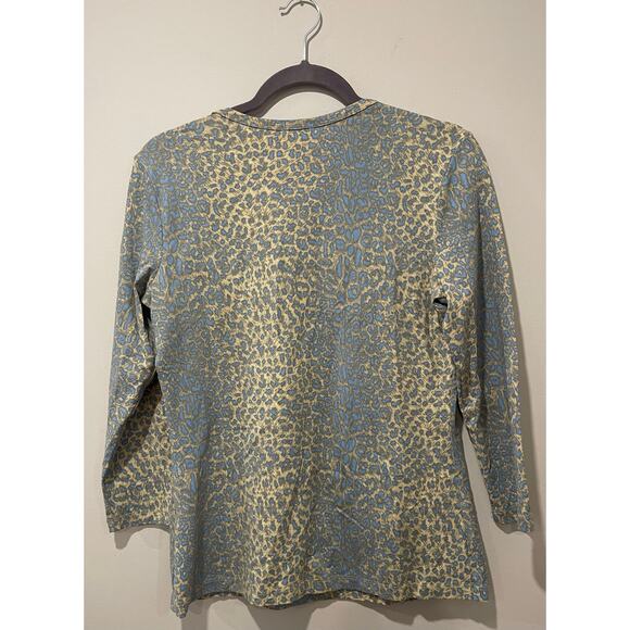 J McLaughlin Women’s Blue Tan Animal Print‎ Leopard 3/4 Sleeve Top Shirt Medium - Picture 5 of 5